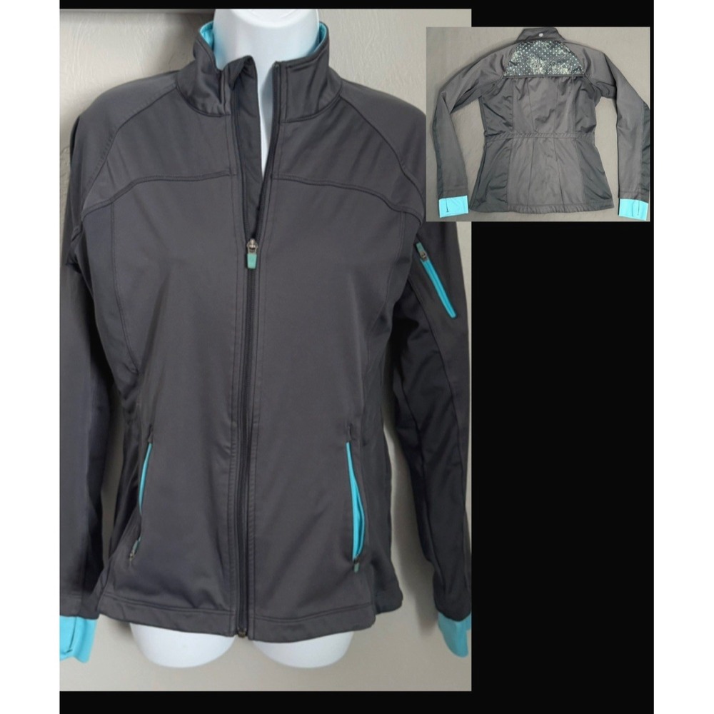 Athleta Dipsea Track‎ Jacket Size Small Gray Blue Zip Up Water Resistant Running